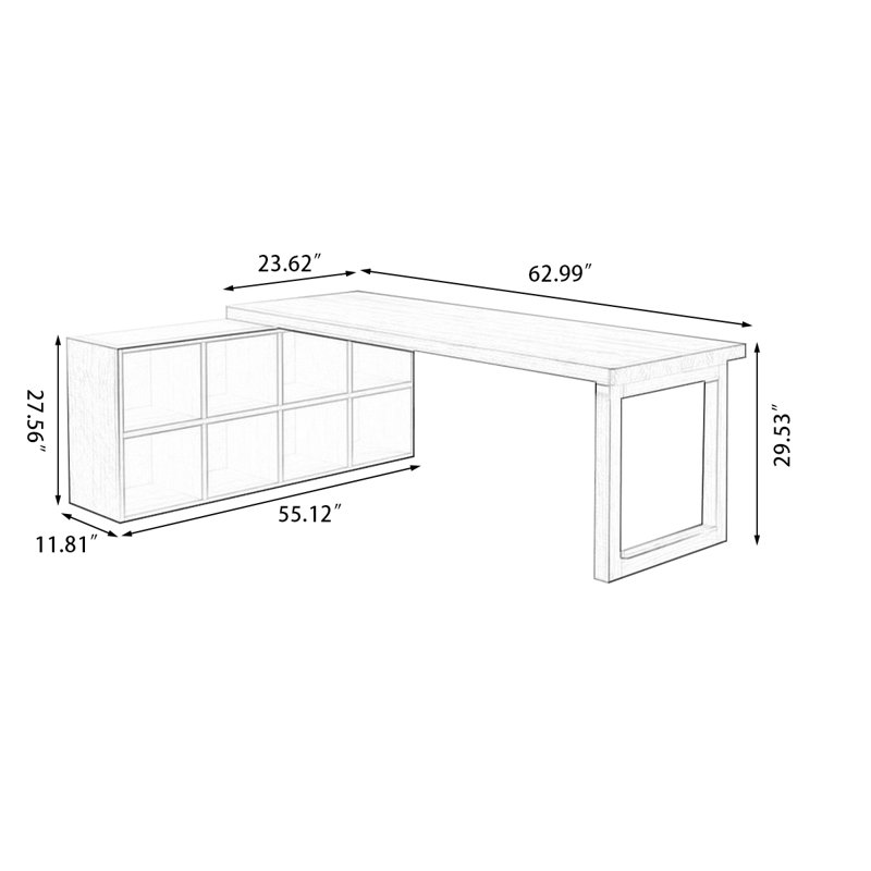 Burlywood L-Shaped Solid Wood desk, 29.53" H x 62.99" W x 55.12" D, Left Hand Return