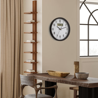 Horloge murale de 14 pouces Ebern Designs, analogique et numérique sans tic-tac