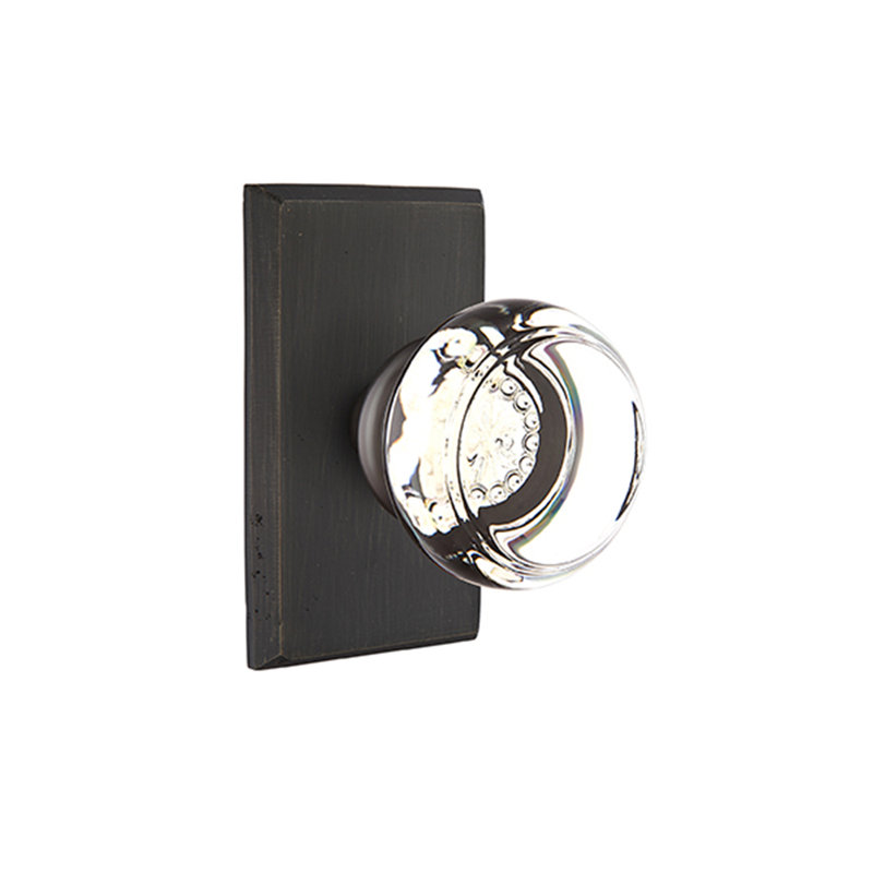 Emtek Privacy Knobset w/ Sandcast #3 Rosette and Georgetown Glass Knob, Medium Bronze