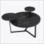 Modern Round Coffee Table with Two Display Shelves, Surfaces, and Tripod-Inspired Metal Base