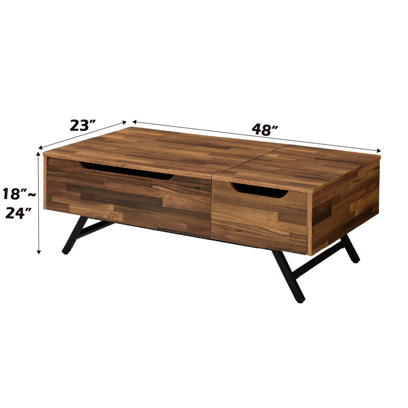 Table basse à finition noyer avec glissières latérales en noyer