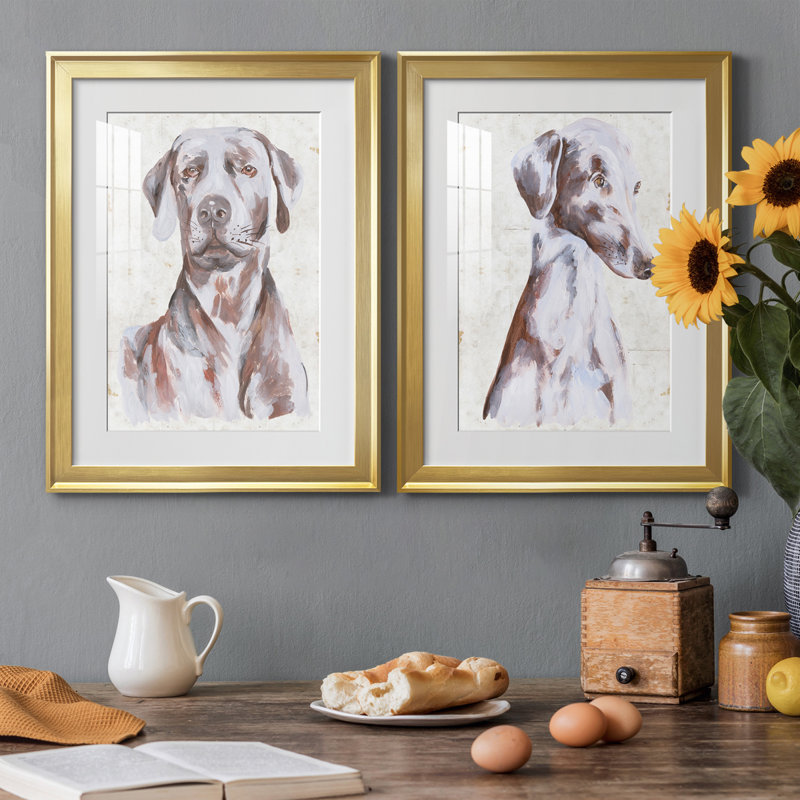 «Sitting Dog I», reproduction encadrée de qualité supérieure - prête à être accrochée, H 30,5 po x l 45 po x P 1 po