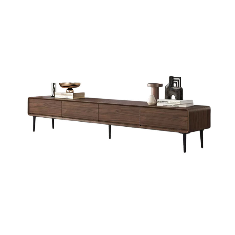 Walnut Veneer TV Stand with Four Drawers, Brown