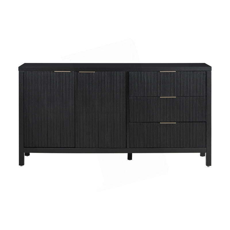 Minimalist Wave-Pattern Sideboard With Functional Storage, Accent Cabinet