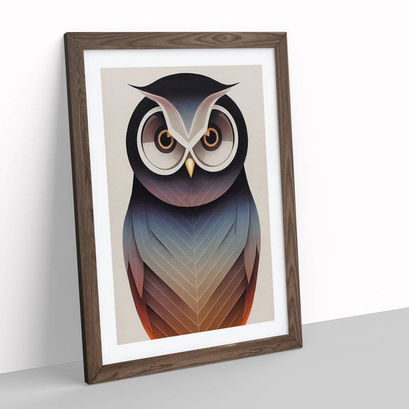 Beauteous Owl Abstract - Single Picture Frame Print, 34cm H x 25cm W x 2cm D, Walnut Framed