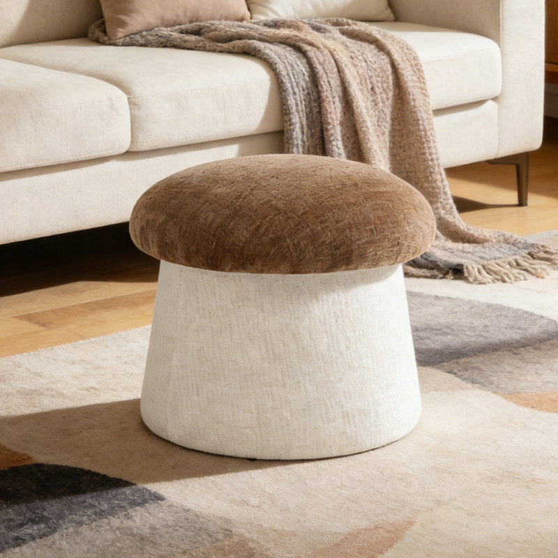 19.7"W Upholstered Storage Mushroom Ottoman, Brown/Ivory