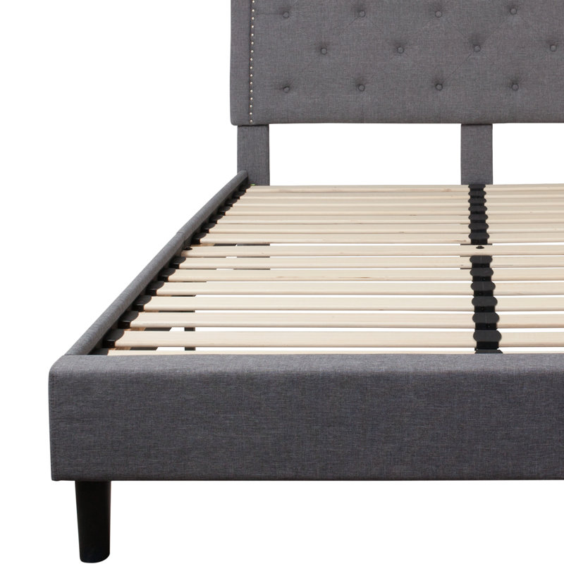 Aluino Arched Button Tufted Upholstered Platform Bed Frame - No Box Spring Required, Queen, Light Gray