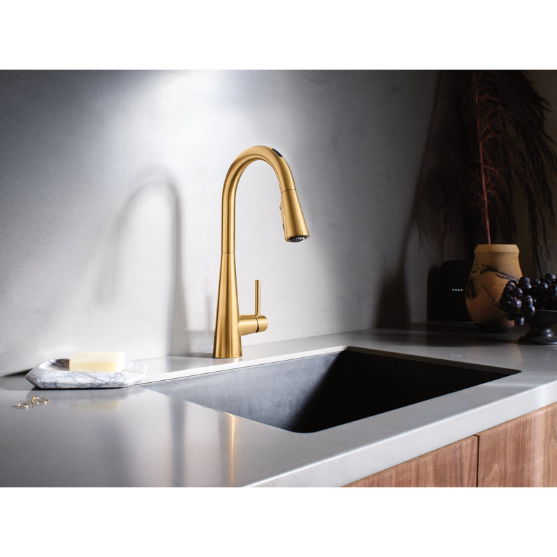 Sleek Smart Touchless Single Handle Kitchen Faucet with Power Clean, Brushed Gold