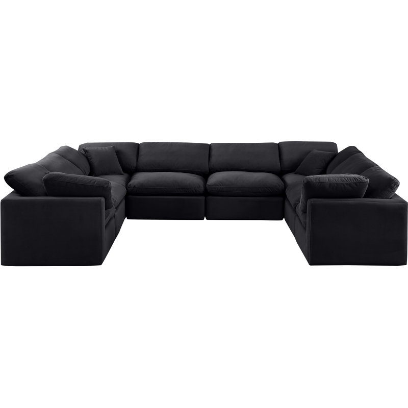 Itala Velvet U-Shaped Sectional Reversible, Black Velvet