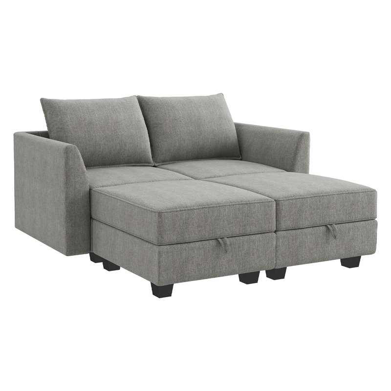 Canapé modulaire convertible avec méridienne réversible Manusite, Mélange de polyester gris