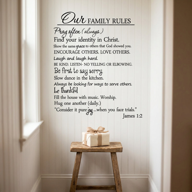 Décalcomanie murale "notre family rules"