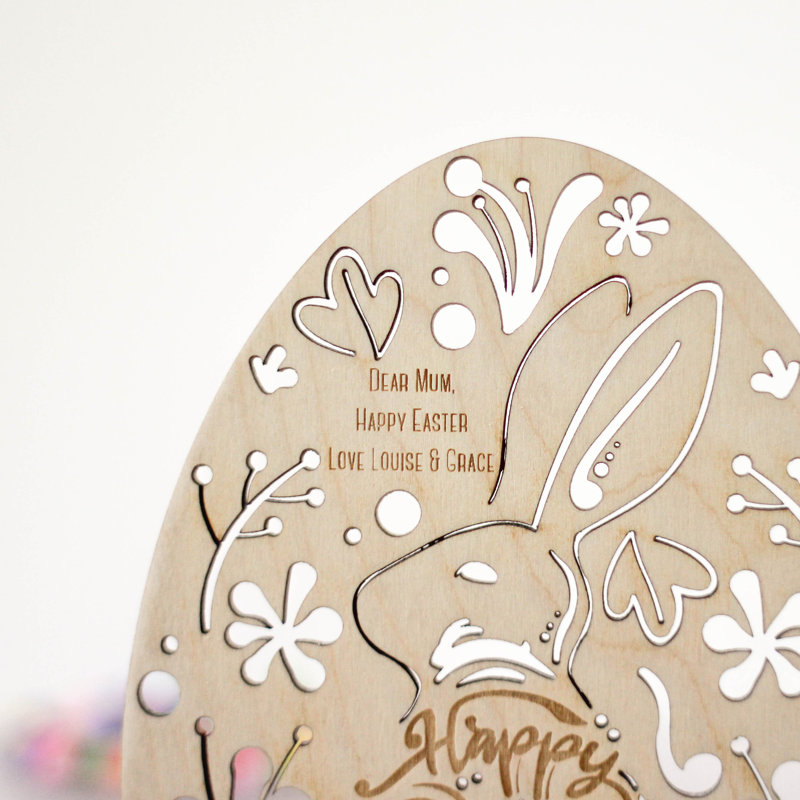 Lambert Personalised Happy Easter Card In Wood, Yes