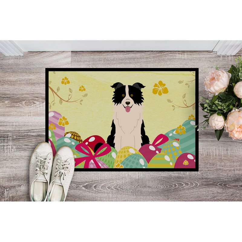 Saroyan Non-Slip Easter Outdoor Doormat, Black/Yellow, 18"W X 27"L