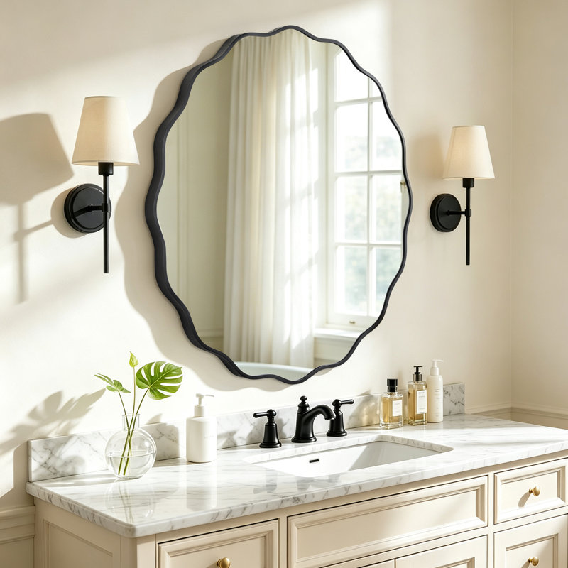 Miroir rond en aluminium, Noir, 36 po x 36 po