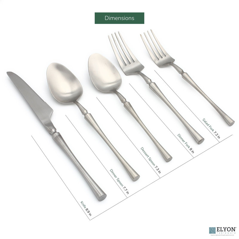 Elyon 20-Pieces 18/10 Stainless Steel Flatware Set, Silver