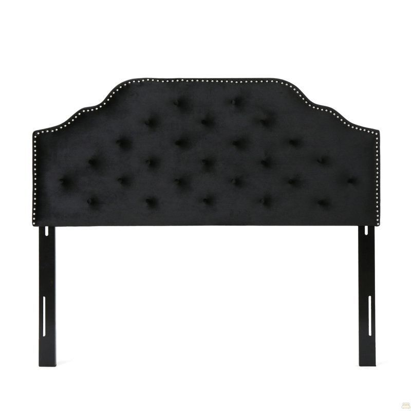 Tête de lit tapissier capitonnée de taille grand, tête de lit en bois massif avec pieds en métal durable, Noir