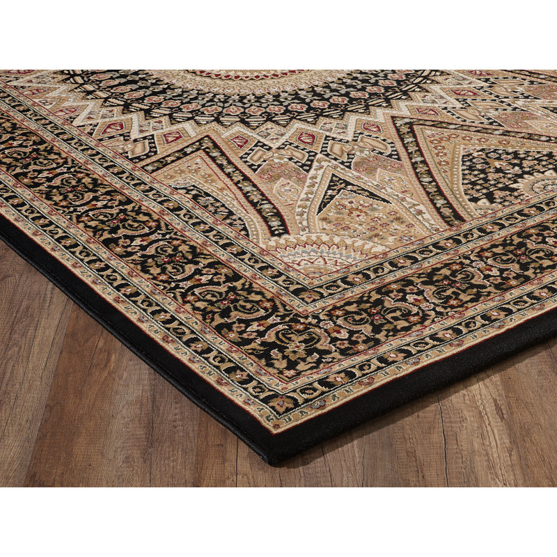 Tapis oriental noir / brun intérieur / extérieur Turkuaz, Rectangle 3 pi 11 po x 5 pi 7 po