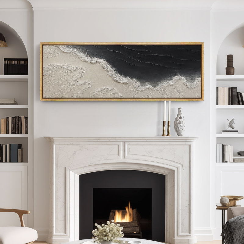 Large Framed Canvas Print Wall Art - Neutral Abstract Painting Print for Minimalist Modern Wall Decor, 20" H x 60" W, Natural
