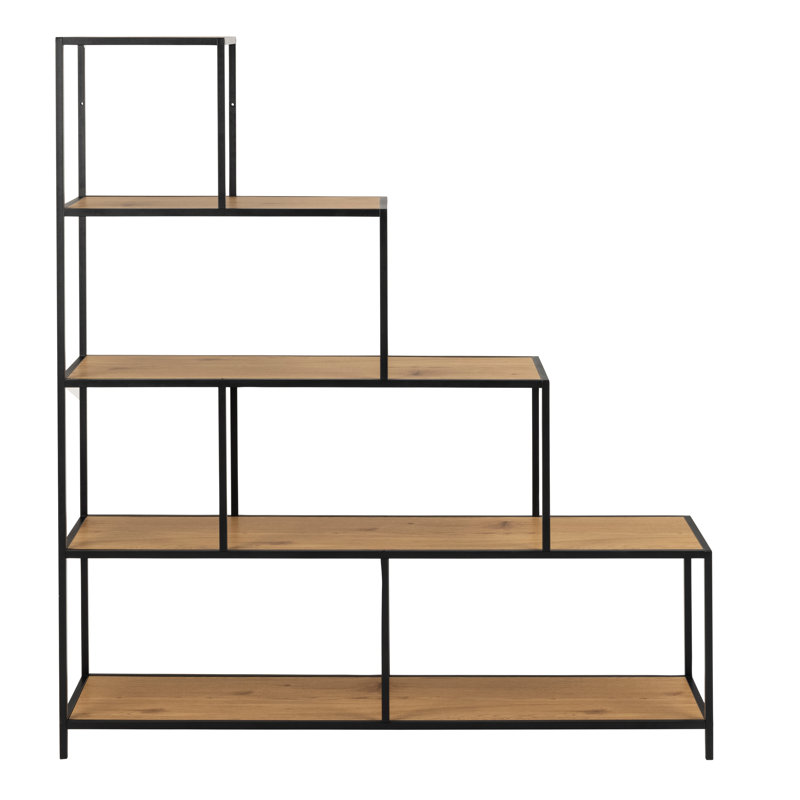Amirea 150cm H x 135cm W Step Bookcase, Black/Oak
