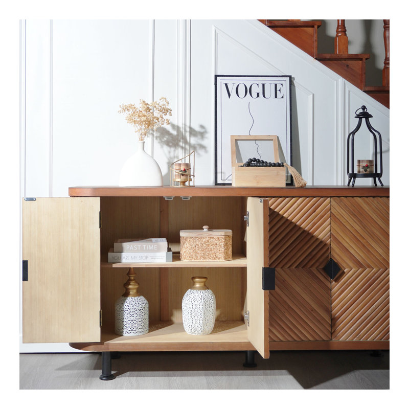 Armoire de rangement décorative, armoire d'appoint moderne avec tablettes réglables, buffet autoportant avec quatre portes, armoire décorative avec 4 portes pour le couloir du salon