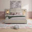 Base de lit tapissier grand VARELON avec table de chevet intégrée et lampes de lecture - Tête de lit à rayures verticales en velours - Lampes réglables - Sans sommier-1114553011