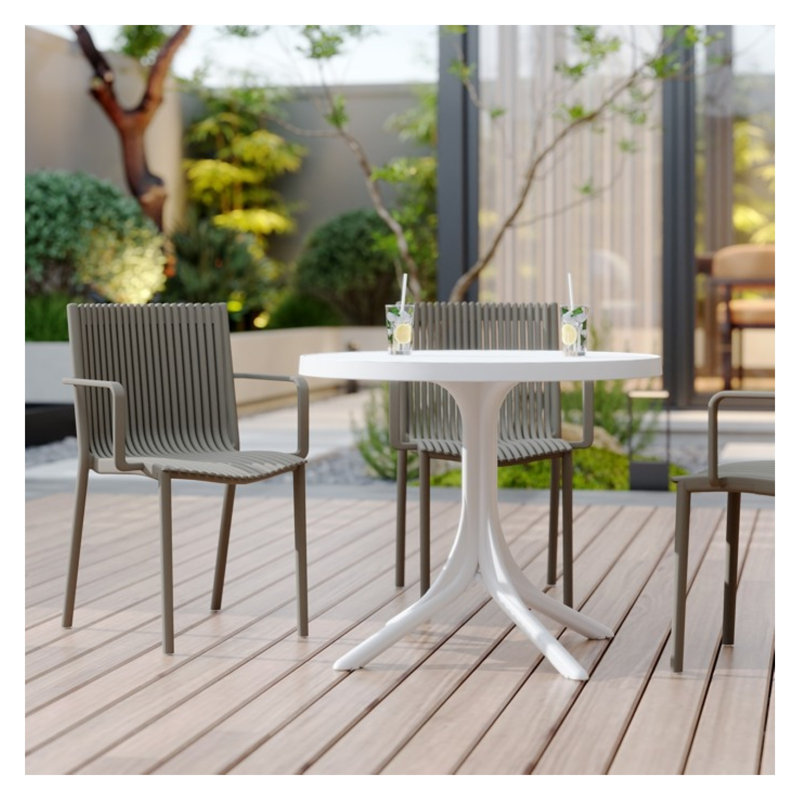 Ensemble repas d'extérieur 5 pièces avec table ronde et fauteuils empilables 5 pièces - Meubles en polypropylène résistants aux intempéries pour le jardin, la terrasse et la piscine