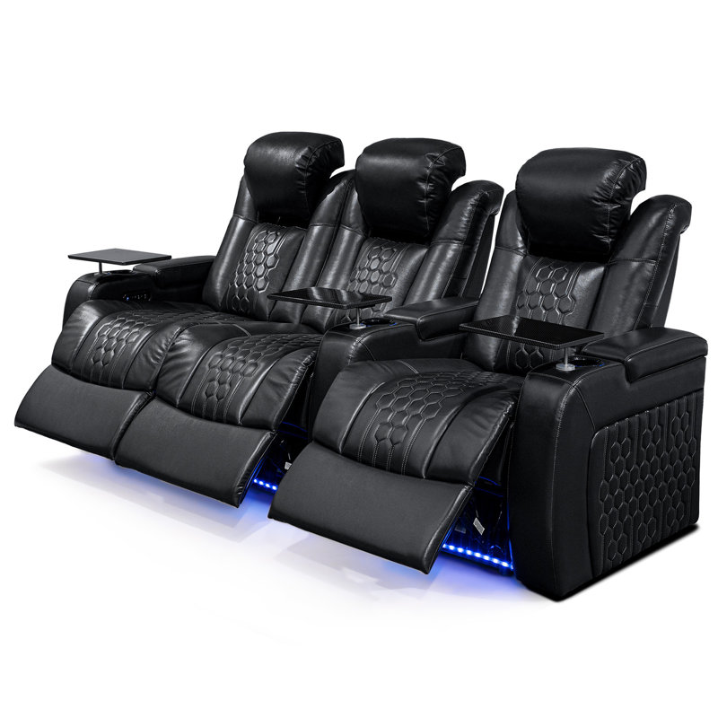 Fauteuil inclinable électrique 93,3 po 3 pièces avec nappa de grain supérieur, relaxation entièrement réglable, charge intelligente, éclairage DEL RVB dynamique, noir