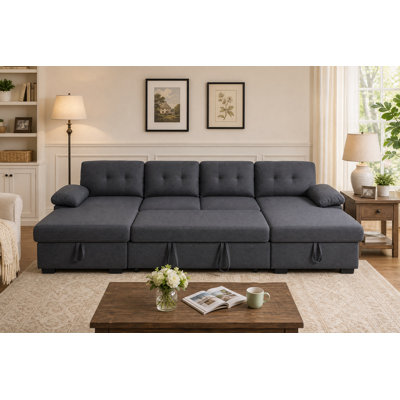 116.5 Inch U-shaped Sectional Sleeper Sofa Storage Chaise Couch