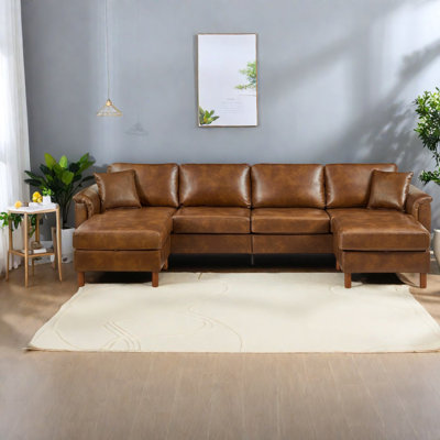 Inch Sectionals with Storage, Breathable PU Leather, Modern Brown Family Sofa