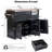K&K 46.5'' Farmhouse Kitchen Island With Drape Of Beads, Power Outlet, Rolling Kitchen Cart On Wheels With Drop Leaf, 3 Doors , 3 Drawers And Internal Iron Shelf, For Kitchen, Dining Room, Black-442115118