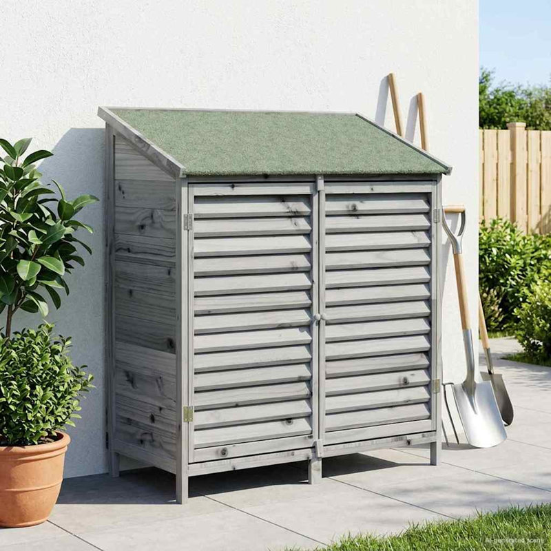 Vidaxl Garden Shed Solid Fir Wood Storage Cabinet Outdoor Modern Design Ample, Grey