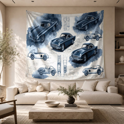 Tapisserie murale «Transformation Vintage car Blueprints»