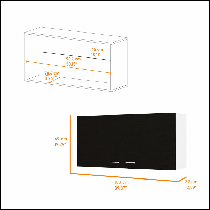 Armoire murale rectangulaire à 2 portes en carbone espresso pour un rangement moderne et une décoration élégante