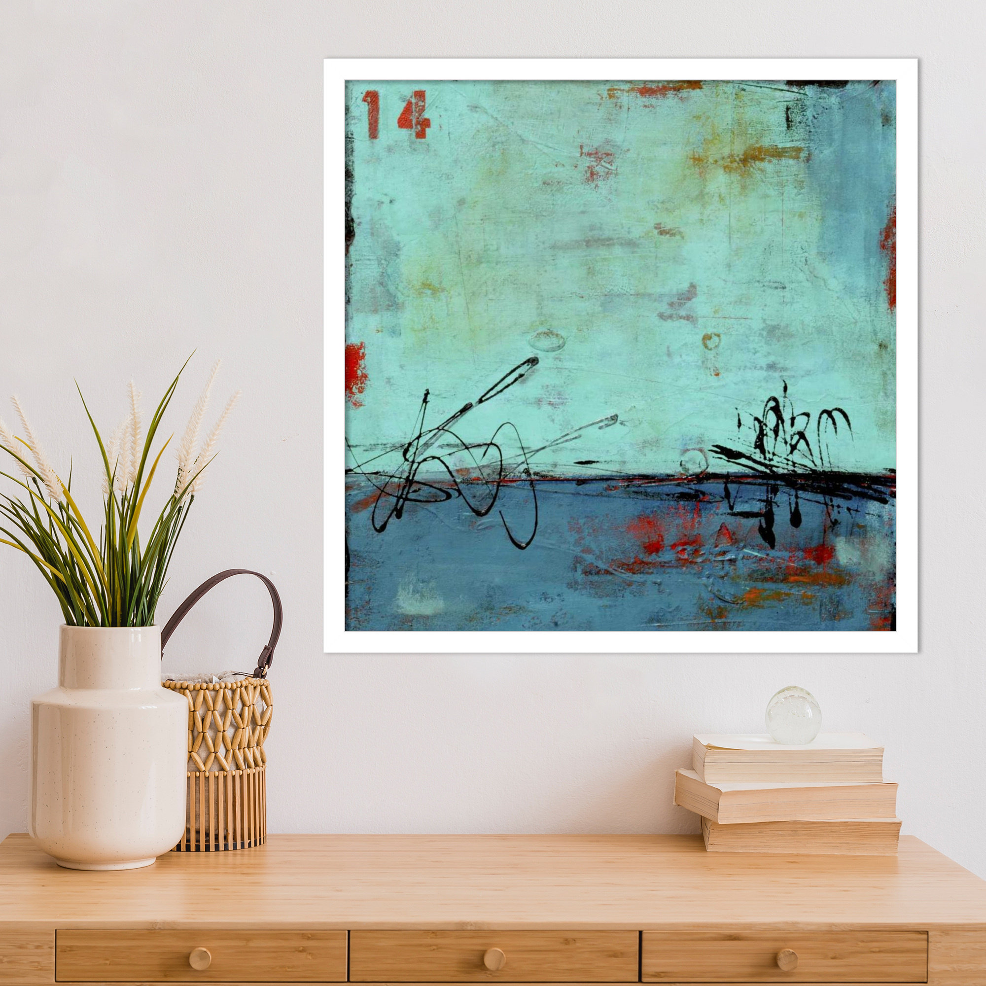 Blue Bay Marina II by Mauro Wood Framed Wall Art Print, White, 21" H x 21" W