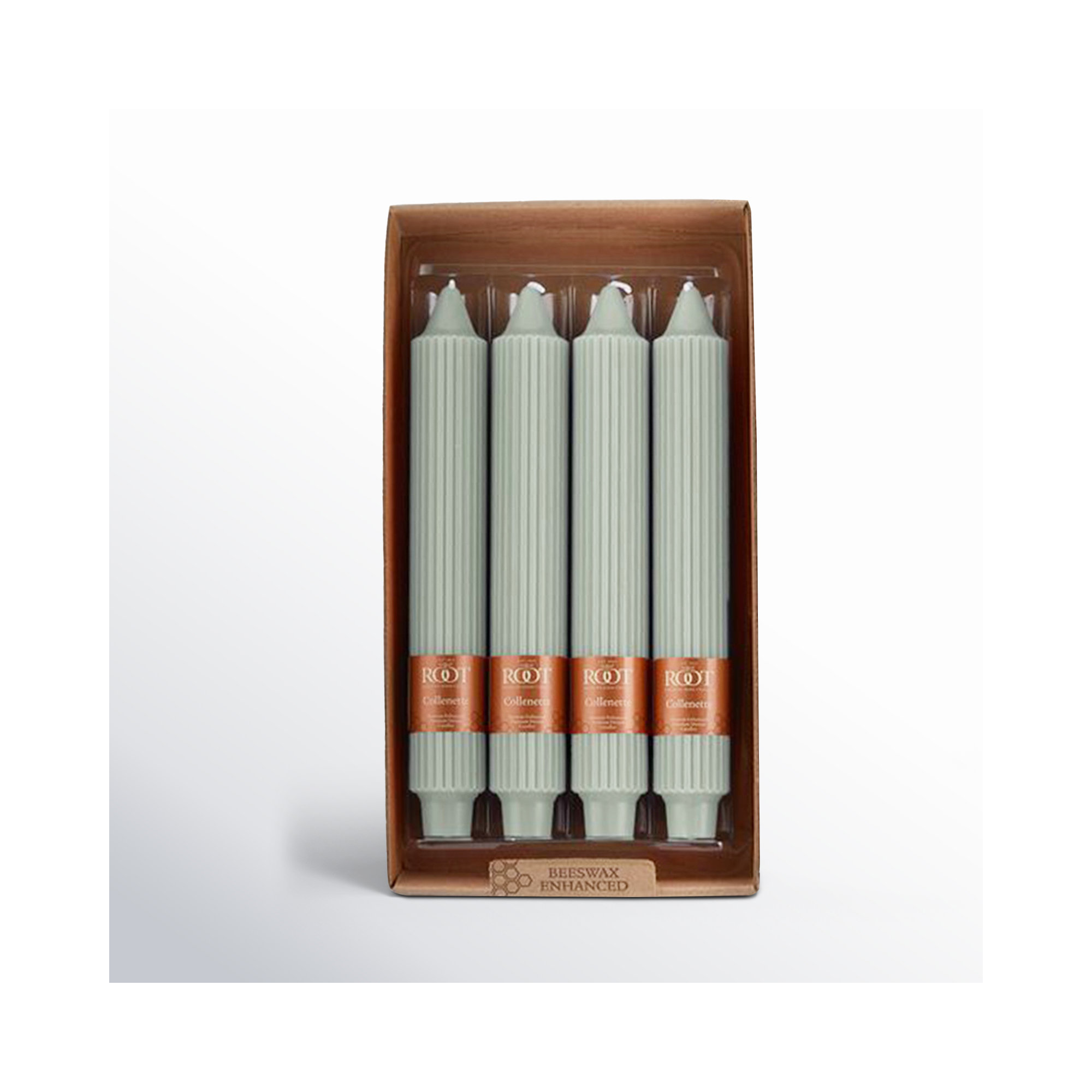 Grecian Collenette Unscented Taper Candle, 9" H x 1.25" W x 1.25" D, Sage Green