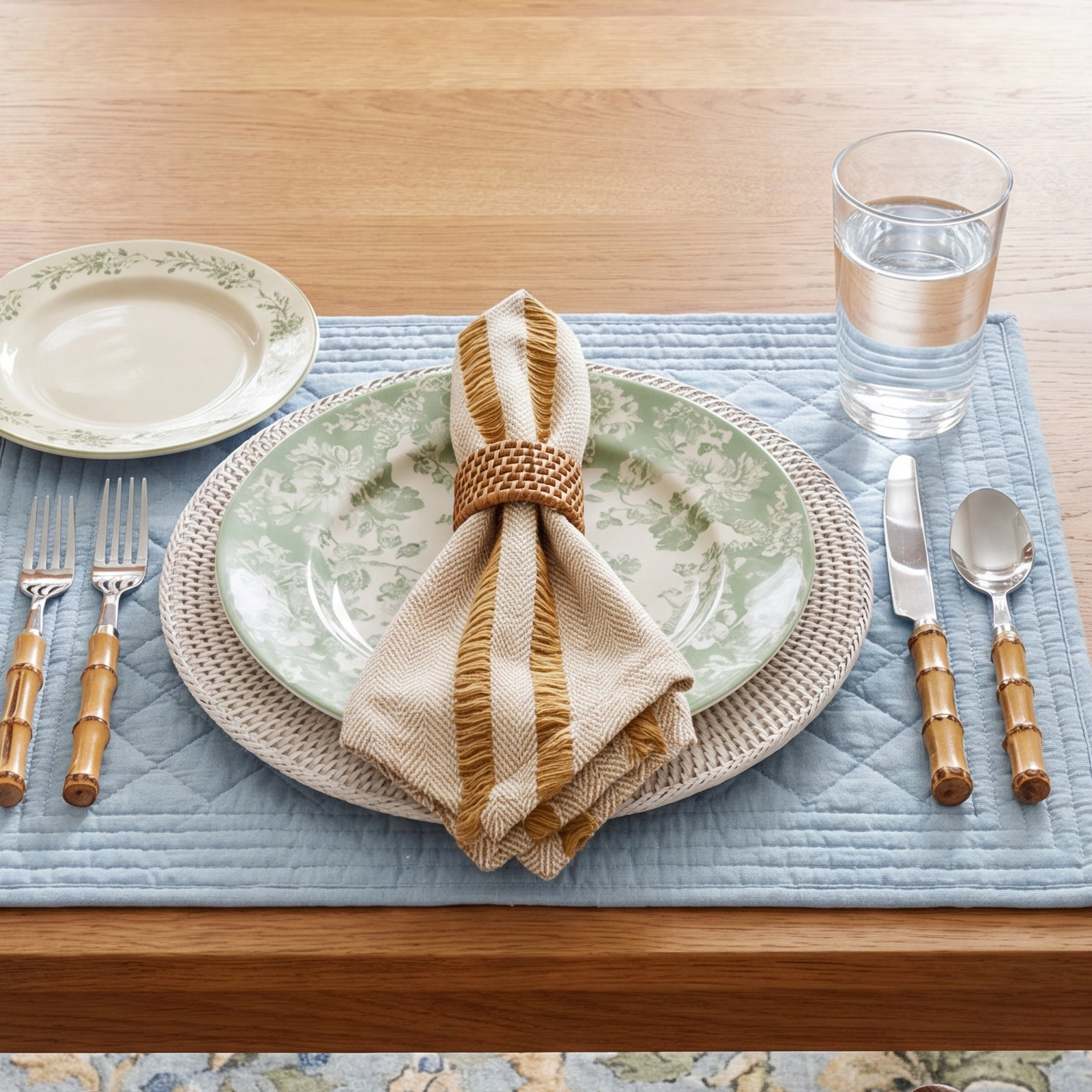 Reversible Jute Placemat and Napkin Set, Brown