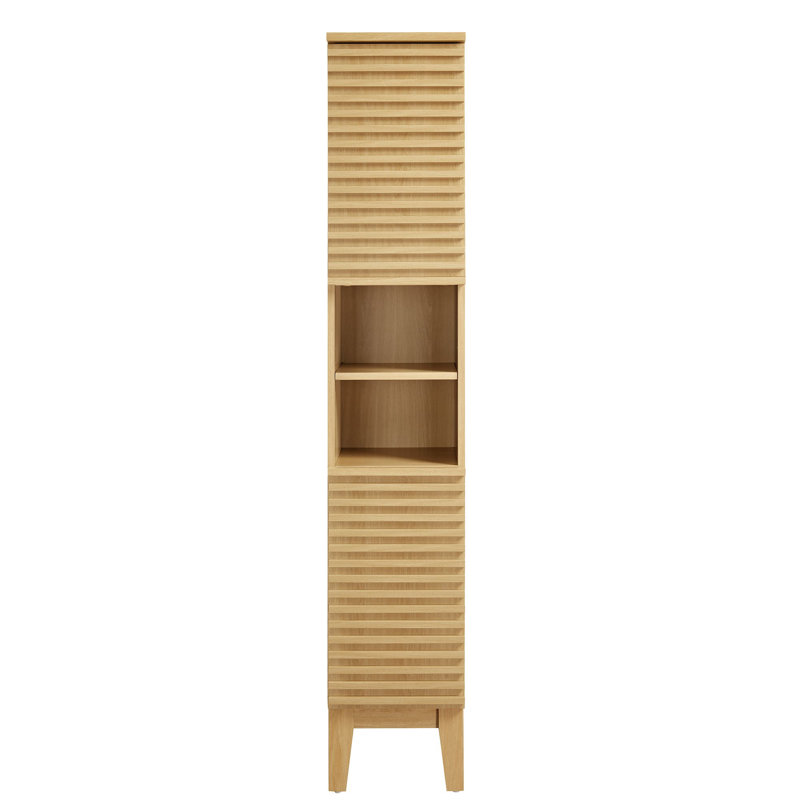 Tall Oak Bathroom Storage Cabinet with Adjustable Shelving