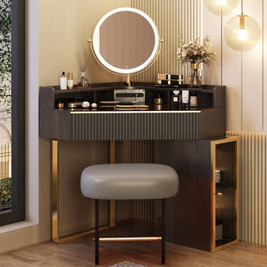 Mini SlayStation Kylie 1.0 Vanity Table with Clear View Glass Top + Vanity Mirror Bundle for Desk Everly Quinn Color: Silver