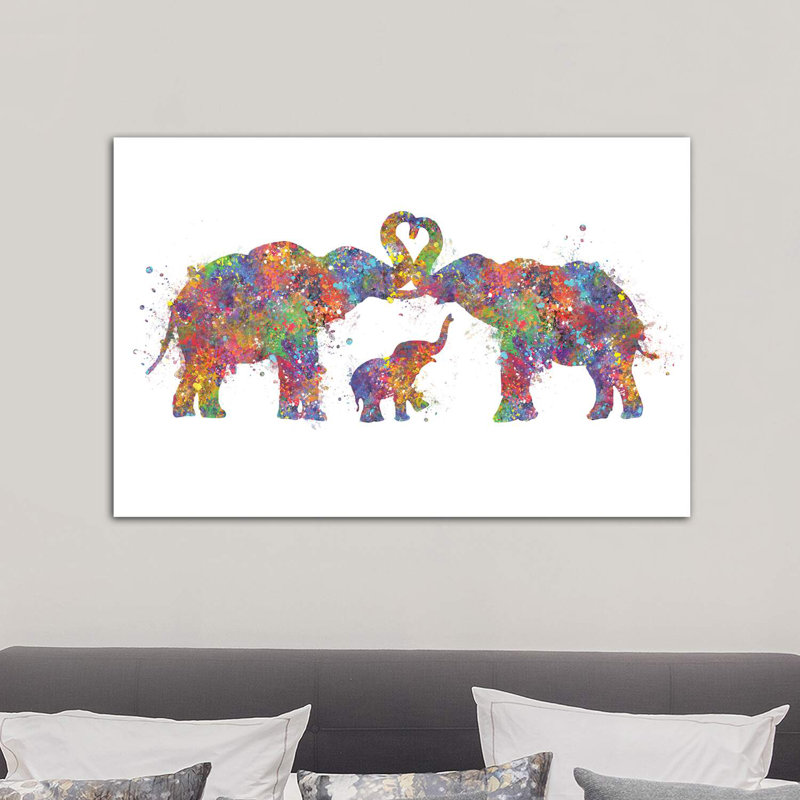 Elephant Family 1 Piece Wrapped Canvas Wall Art, 101.6 cm H x 66.04 cm W x 3.175 cm D