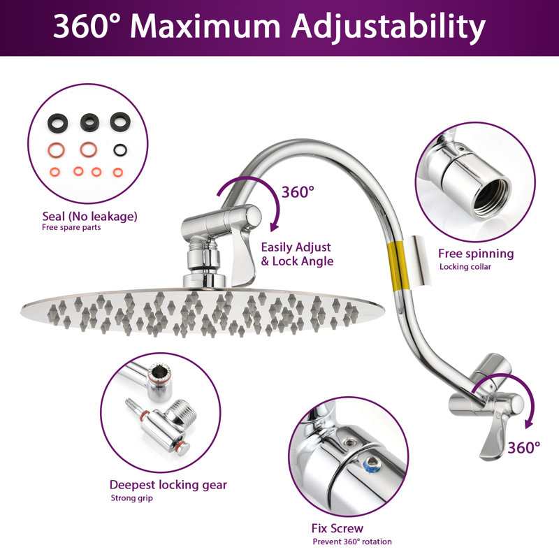 Bras de douche pivotant avec douchette Rainfall, Chrome