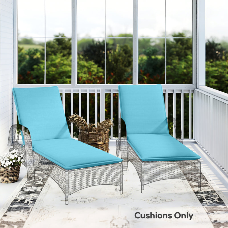 Ensemble de 2 coussins de chaise longue pliables, ensemble de coussins de chaise longue d'extérieur, tissu UPF50 + 200 g / m², 48 po x 23 po, bleu clair