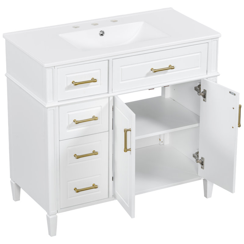 Ensemble de meuble-lavabo moderne 36 po avec évier en céramique et panneau de fibres à densité moyenne en bois de pin Torena