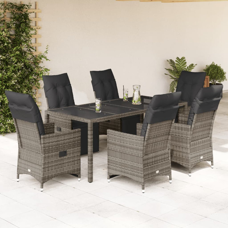 Bistro Set Grey Poly Rattan Adjustable Armrests, 6