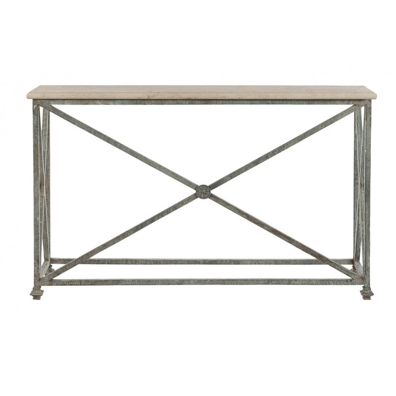 Console Medallion, Haute mer, Travertin léger, H 34 po x l 45 po x P 15 po