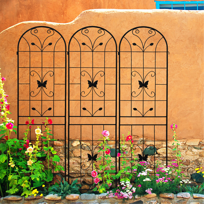 Paquet de 4, treillis de jardin antirouille 86,7 po x 19,7 po, support pour plantes d'extérieur, tuyau rond galvanisé noir, support à fleurs double rouille