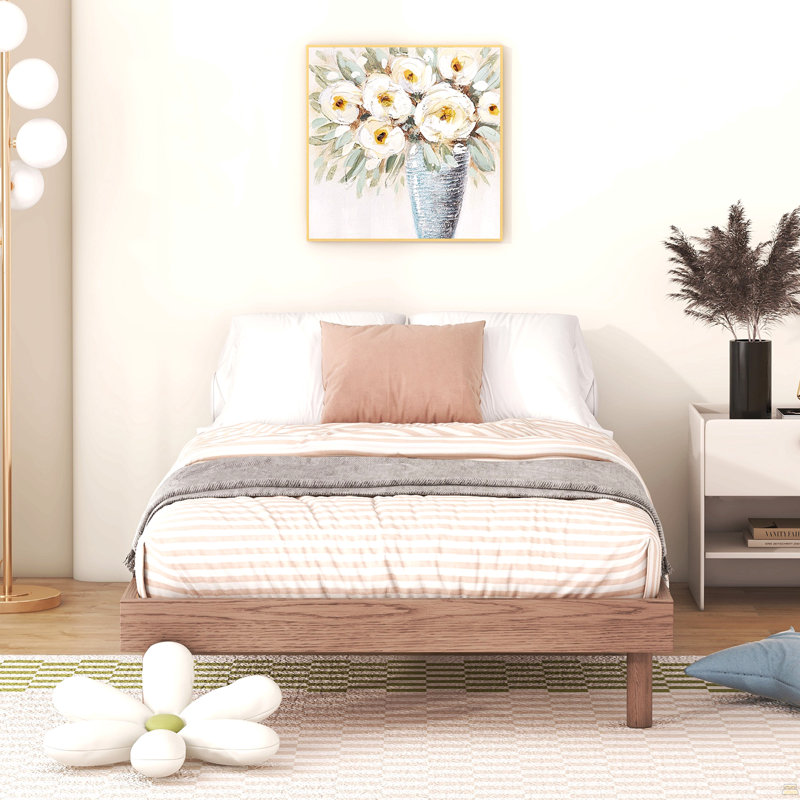 Base de lit plateforme flottante simple, Noyer, Lit simple