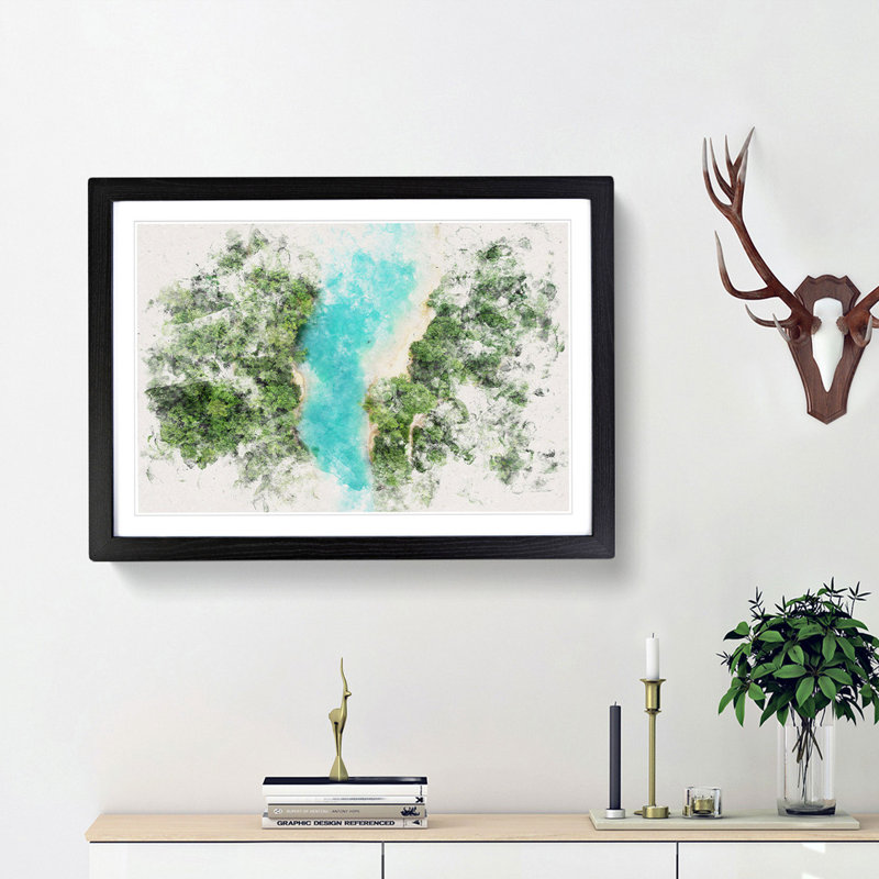 Saint Cassien Lake in France - Picture Frame Painting Print, Black Framed Framed, 62cm H x 87cm W x 2cm D