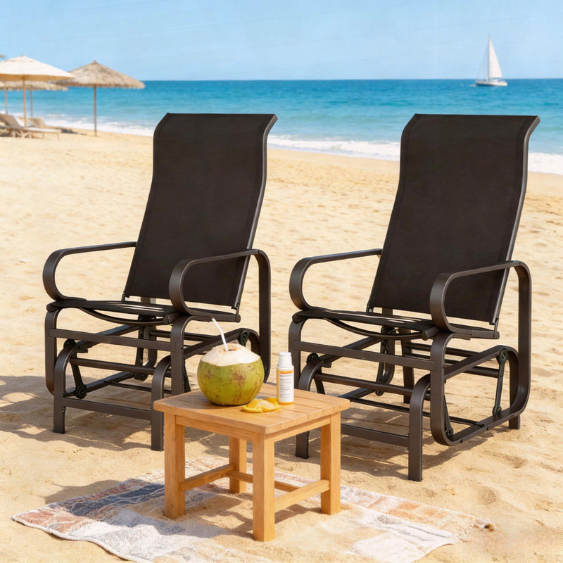 Ensemble de 2 chaises longues coulissantes d'extérieur avec dossier haut et appui-tête ergonomique, Brown