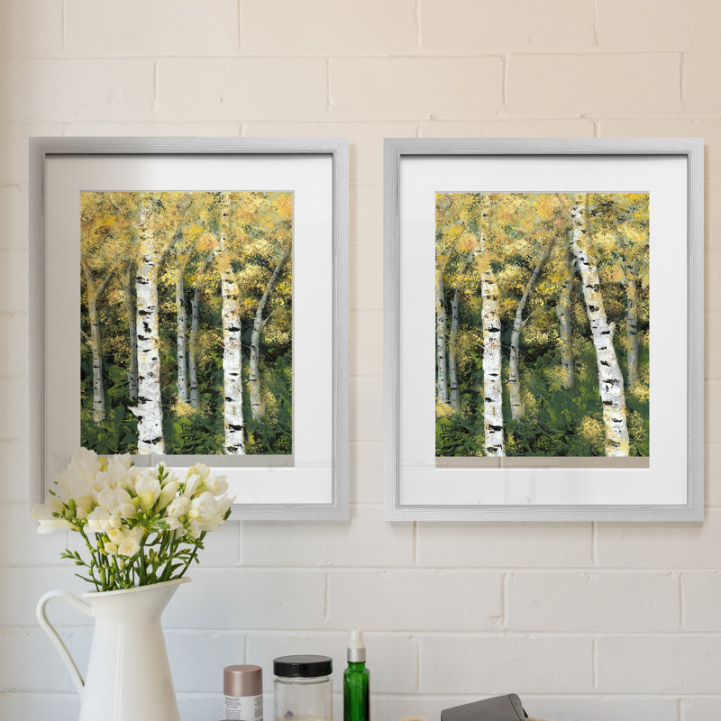 Bouleau Treeline II-ensemble de 2 reproductions d’art graphique encadrées sur papier