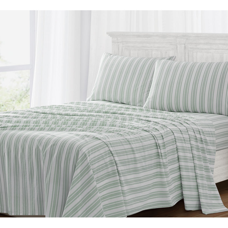 Ensemble de draps à rayures The Farmhouse par Rachel Ashwell, Ensemble de draps pour lit double avec 2 taies d'o, Blanc/vert